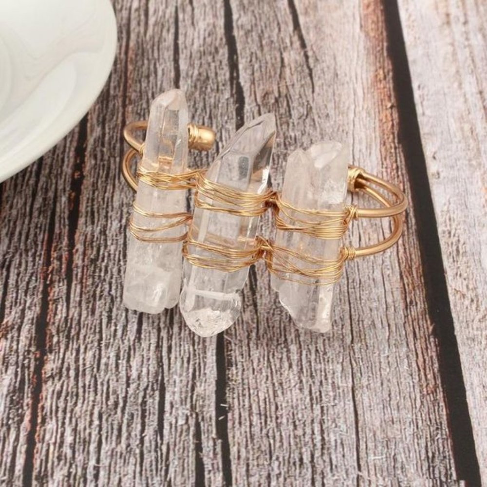 Clear crystal cuff gold wire bracelet